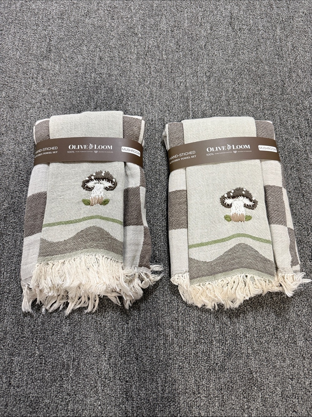 Olive & Loom MUSHROOM HAND-STITCHED TEA TOWEL SET